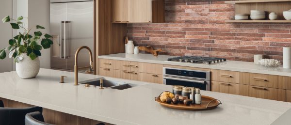 Aruca White Quartz Countertop in Kitchen Island