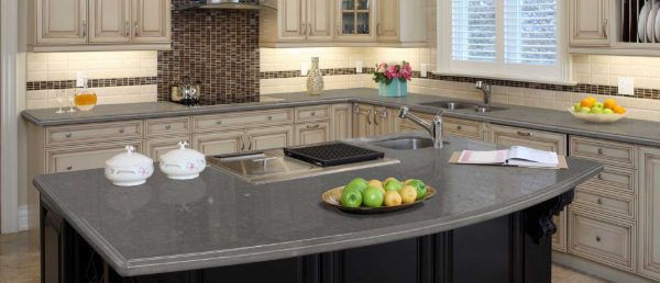 Babylon Gray Concrete Quartz Countertop in Kitchen