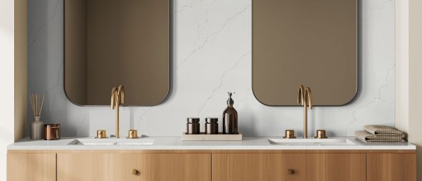 Calacatta Duolina Quartz Countertop in Bathroom Vanity