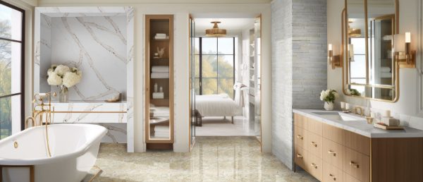 Calacatta Goa Quartz Countertop in Bathroom