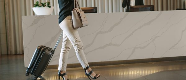 Calacatta Idillio Q Surface Backsplash in Customer Service Area