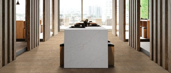 Calacatta Karmelo Quartz Countertop in Dining Space