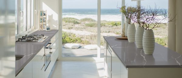 Calacatta Laza Grigio Quartz in Kitchen Counter