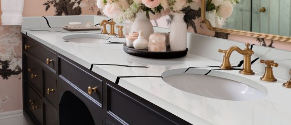 Calacatta Quartz Countertop in Bathroom Sink