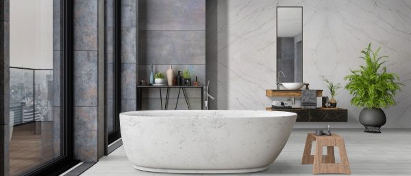 Calacatta Viraldi Quartz Slab in Bathroom