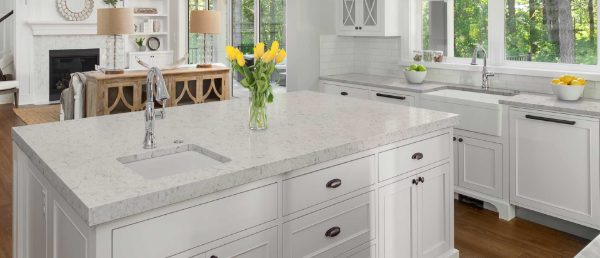 Carrara Mist Quartz Countertop in Kitchen