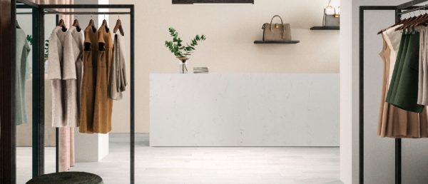 Carrara Trigato Quartz Countertop in Clothes Store Counter