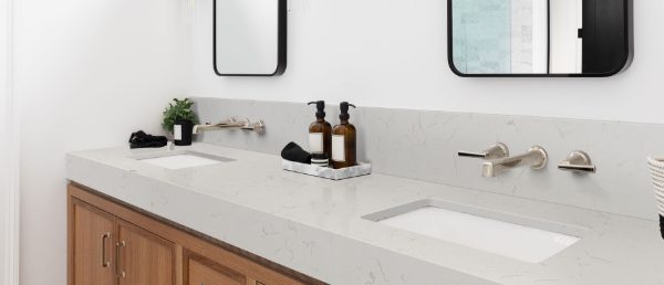 Carrara Trigato Quartz Countertop in Bathroom Vanity
