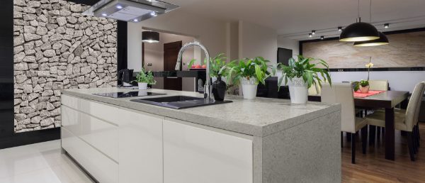 Gray Lagoon Quartz Countertop in Kitchen