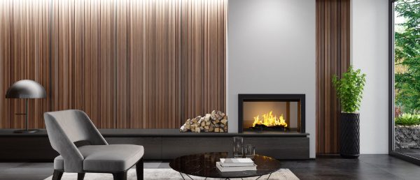 Manhattan Gray Quartz Accent Wall in Living Room