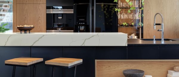 New Calacatta Laza Gold Quartz Countertop in Kitchen Island