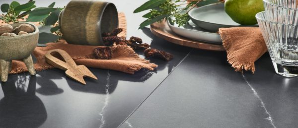 Soapstone Metropolis Concrete Quartz Countertop in Decorative Vignette