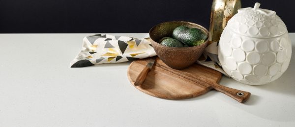 Stellar White Quartz Countertop with a Culinary Vignette